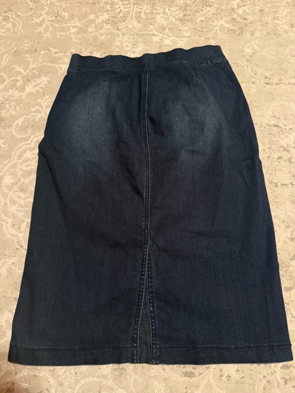 Button-Accent Dark Blue Denim Pencil Skirt - Picture 2 of 6